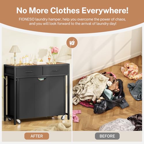 FGNTWP 120L Rolling Laundry Sorter with 3 Sections & Dual Drawers