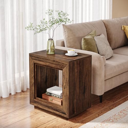 Rustic Brown 2-Tier End Table with Storage Shelf - Farmhouse Side Table, Small Size
