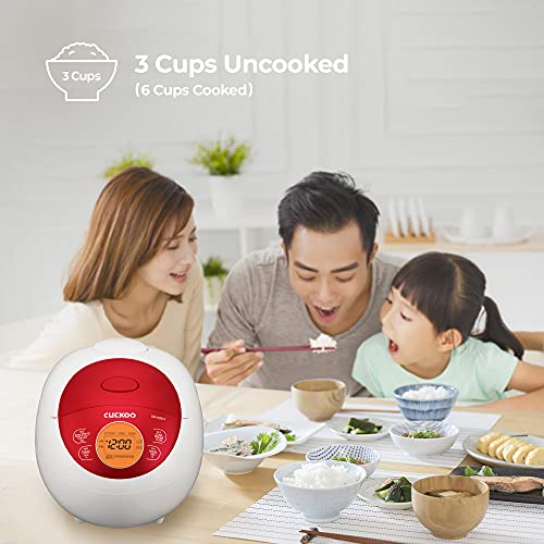Red CUCKOO Micom Fuzzy Logic Rice Cooker 6-Cup Capacity - Easy-to-Use Digital Control