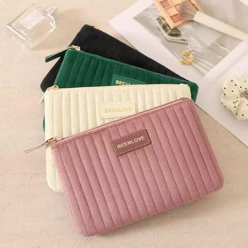 2 Pcs Small Makeup Bag Soft Velvet Cosmetic Bag Aesthetic Preppy Travel Toiletry Organizer Storage Pouch Perfect Valentine Gift for Women£¨Green£©