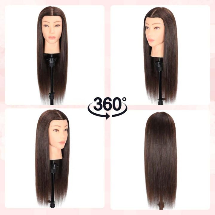 Mannequin Head with Human Hair - Cosmetology Practice Head Dark Brown 26-28 Inch