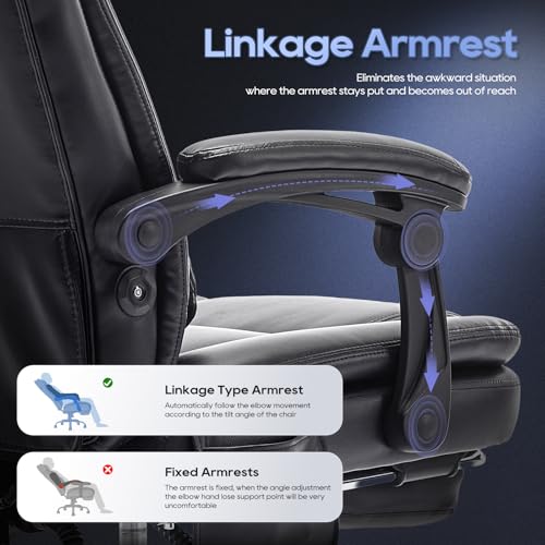 Massage Office Chair with Footrest & Lumbar Support - Black, Set of 1 - Ergonomic Executive Desk Chair