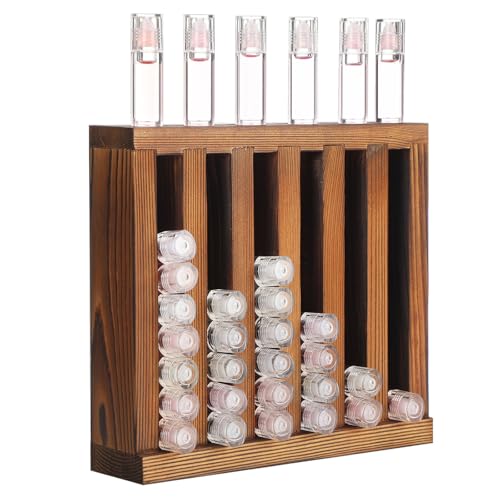 Brown Wooden Lip Balm Display Rack with 6 Slots - 0.7 Inch Capacity, 1 Pc - Variation of 6 Slot Brown