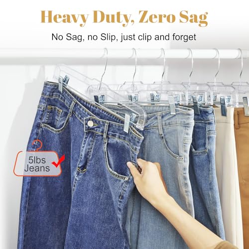 HOUSE DAY 50 Pack Clear Skirt Hangers with Clips - 14'' Clip Hangers - Variation of THIS listing
