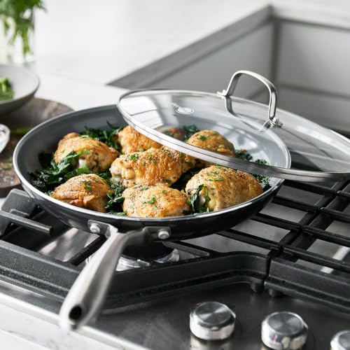 12 Inch Ceramic Nonstick Frying Pan with Lid - Gray, Oven & Dishwasher Safe