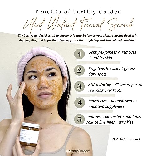 Earthly Garden Mint Walnut AHA Exfoliating Face Scrub 4 oz – Deep Pore Cleanser for Brightening