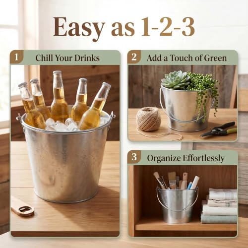 12-Pack Galvanized Beer Buckets 5 Quart Steel Ice Buckets for Parties & Bar