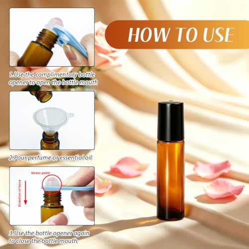Amber Rose Quartz 10ml Essential Oil Roller Bottles, 60 Pack – Leakproof
