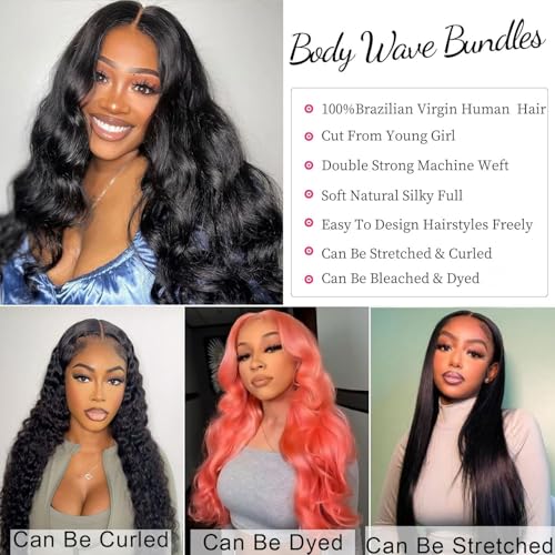 Human Hair Bundles Body Wave 3 Pack 18 Inch Black Unprocessed Brazilian Virgin Hair