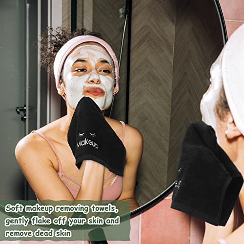 Shimeyao 13x13 Inch Black Makeup Towels Bulk Reusable Makeup Washcloths for Face Facial Remover Washcloths Absorbent Cotton Towel for Salon Spa Women Skin Care(6 Pcs,Classic)