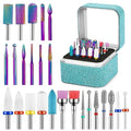 Lake Blue Nail Drill Bits Set with Rhinestone Storage Box – 25 Pieces for Acrylic & Gel Nails