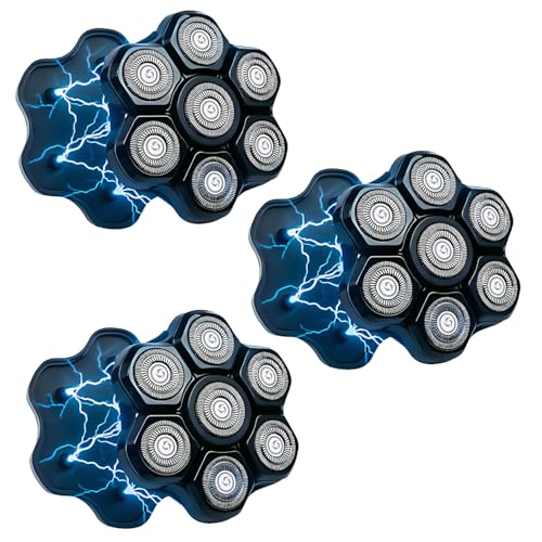 Black 3-Pack Magnetic 7D Replacement Shaver Heads for Head & Face, Universal Fit