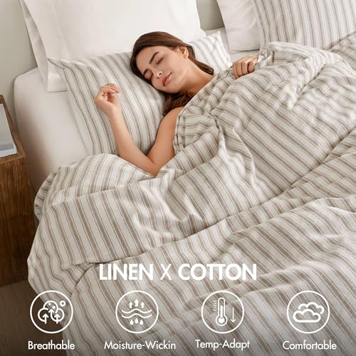 Madison Park Queen Duvet Cover Set Tan Linen Cotton Rayon Blend Stylish Bedding