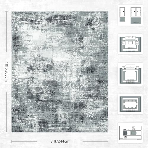 Large Grey Washable Rug - Modern Abstract Non-Slip Floor Carpet for Living Room Bedroom