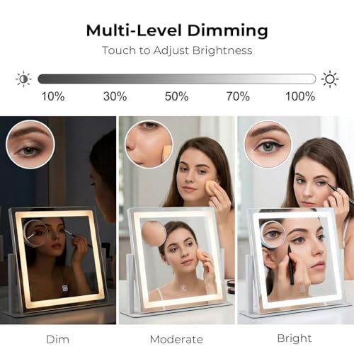 White 12x16 Inch Lighted Vanity Mirror with 360° Rotation - Makeup & Grooming