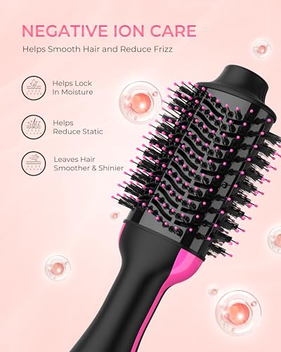 Hair Dryer Brush 1200W Hot Air Styler with Negative Ion Ceramic Titanium Barrel