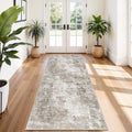 4x10 ft Beige Grey Abstract Non-Slip Washable Rug - Wide Floor Runner for Hallway & Living Room