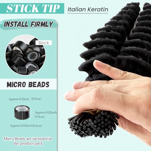 Ubetta Deep Wave I Tip Hair Extensions Human Hair 18 Inch - Pre Bonded Keratin for Black Women