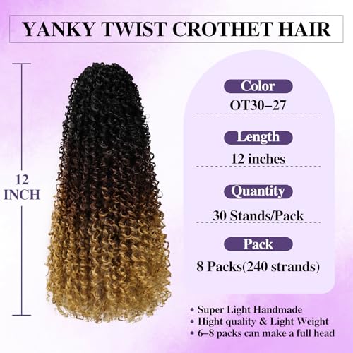 Igrina 12 Inch Yanky Twist Crochet Hair 240 Strands OT30/27 - Handmade, Lightweight, Reusable
