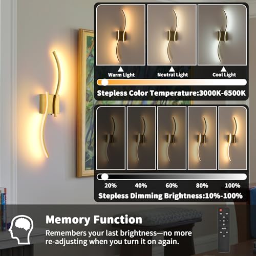 Battery Operated Wall Sconces Set of 2 - Gold, 26.8 Inch, 8000mAh, Dimmable