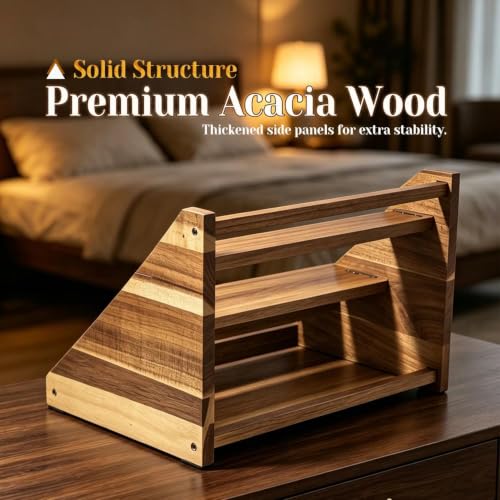 Arflo Acacia Wood 4-Tier Slanted Cologne Display Stand for Men, Fragrance Rack