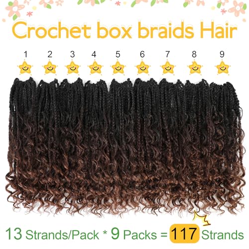 12 Inch Goddess Box Braids Crochet Hair - 9 Packs Boho Box Braid with Curly Ends - Pre-Looped Synthetic Hair for Women, 1B/4/30# Variation of THIS listing
