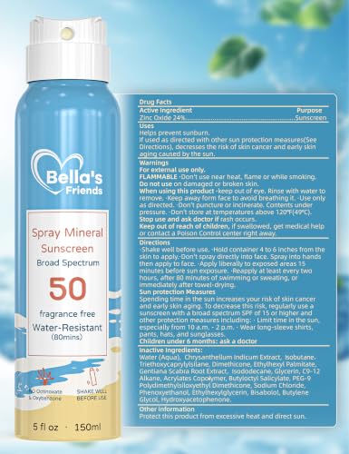 Kids SPF 50 Mineral Sunscreen Spray 5oz Pack of 2 - Reef Safe, Water-Resistant, Travel Size