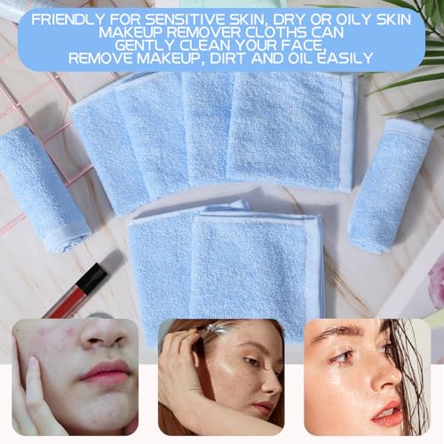 Blue Cotton Face Wash Cloths Set - 40 Pieces, 10x10 Inches, Reusable, Soft