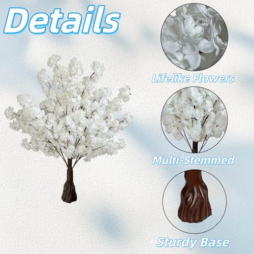 White Faux Cherry Blossom Tree - 3.6Ft Lifelike Home Decor, 2 Pack