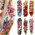 6 Sheets Full Arm Temporary Tattoos, Realistic Waterproof Floral Designs, Snake, Peony, Butterfly - Fake Tattoos Sleeve for Halloween, Cosplay, Party Decorations