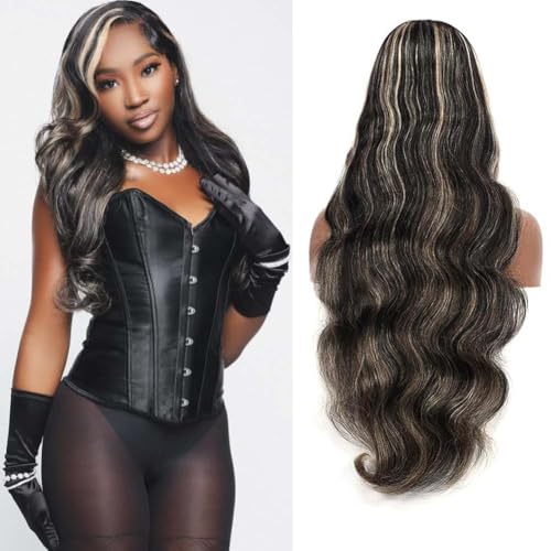 Balayage Wig Human Hair 28 Inch Blonde Ombre Lace Front Wig 13x6 HD Transparent Cap