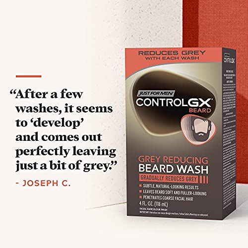 Just for Men Control GX Multipack, 2 in 1 Grey Reducing Shampoo and Conditioner and Mustache and Beard Wash, Gradually Colors Grey Hair, 4 oz. Bottles