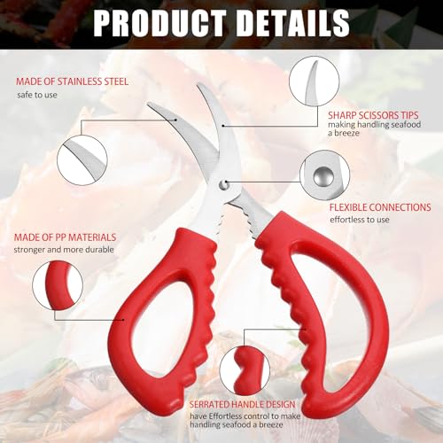 Red Seafood Scissors Bulk 100 Pcs Kitchen Crab & Lobster Shears - Multifunctional Stainless Steel