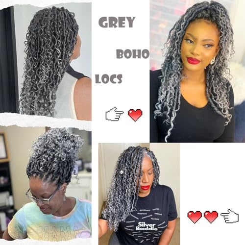 Saisifen Boho Crochet Hair Locs Ombre Grey 14 Inch for Black Women