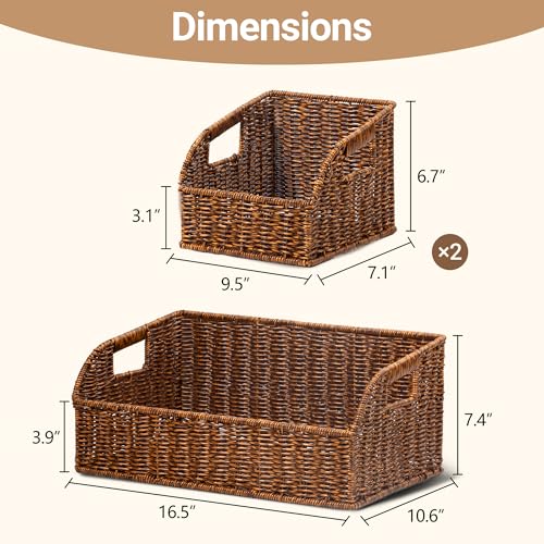 Brownlily Faux Wicker Pantry Storage Baskets Double Set - 6-Piece