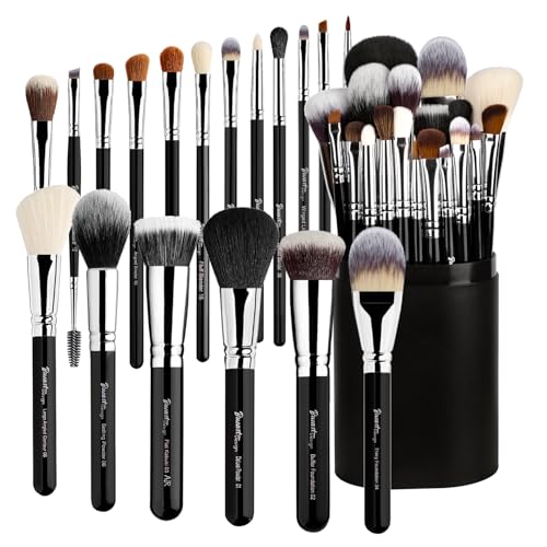 Professional Makeup Brush Set with Holder - 19 Pcs Synthetic Tools for Face & Eye Makeup