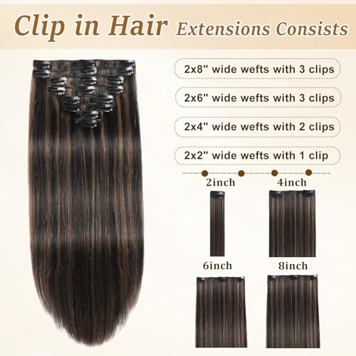 Clip in Hair Extensions Human Hair Remy Balayage 14 Inch Natural Black to Chestnut Brown - 80g