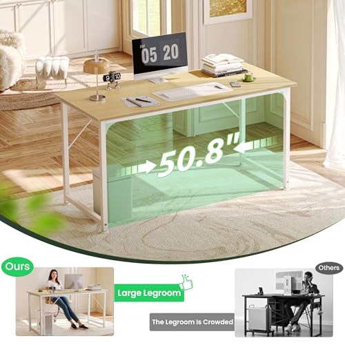 Huuger Maple 54 Inch Computer Desk with Storage, Modern Office & Gaming Workstation