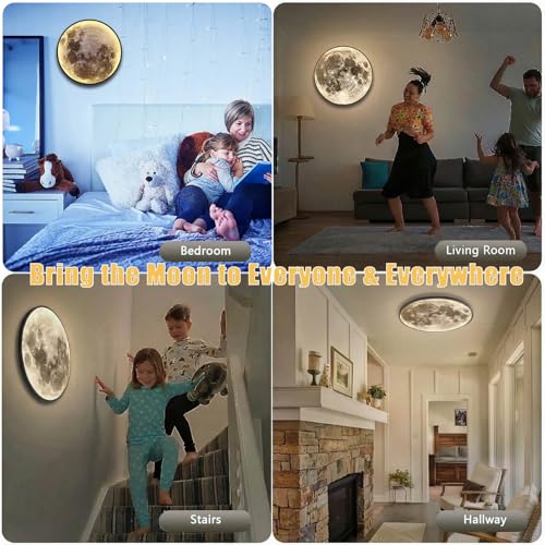 Dimmable Moon Wall Lamp - Rechargeable Battery Operated Indoor Night Light with Remote - 12 Inch