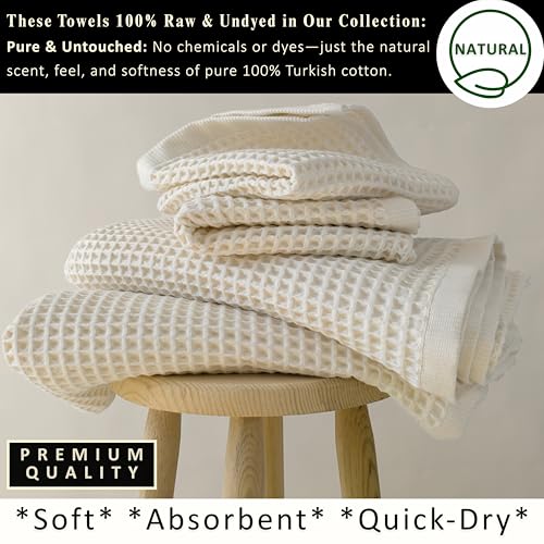 Püskül Natural Beige Turkish Cotton Waffle Towels Set of 4 - Undyed & Organic