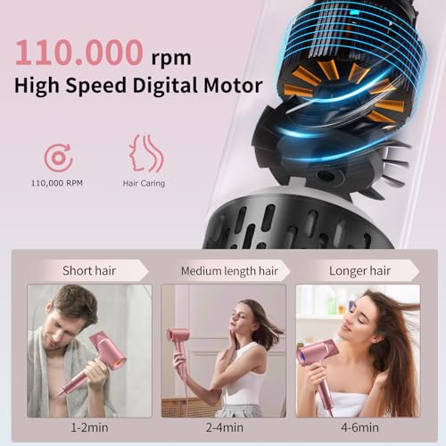 Rose Gold High-Speed Ionic Hair Dryer with Concentrator - Fast Drying & Negative Ion Technology