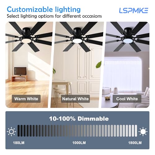 Low Profile Ceiling Fan with Light and Remote - 54 Inch, Reversible, Dimmable, Black