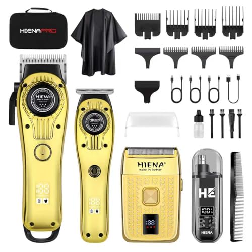 HIENA PRO Professional Hair Clipper Set for Men, Rechargeable Barber Clippers Set and Trimmer Kit, Foil Shaver & Men's Facial Grooming Tool, Electric Nose Hair and Beard Trimmer Set