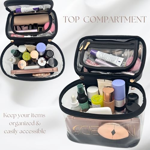 JAZD Clear Makeup Bag Toiletry Organizer Large Capacity Travel Cosmetic Case - Black
