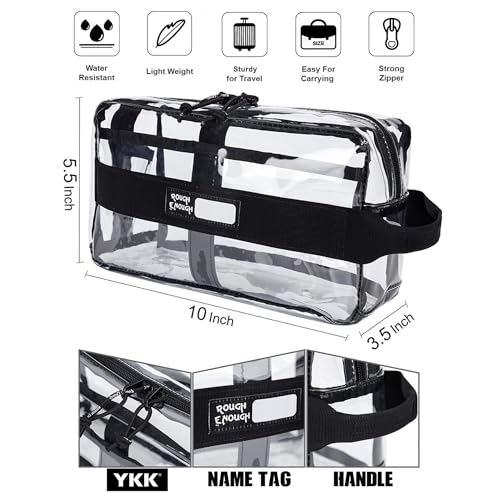 Rough Enough Clear Toiletry Bag, Large Transparent Cosmetic & Shaving Organizer with Handle, Sturdy PVC Travel Bag for Men & Women