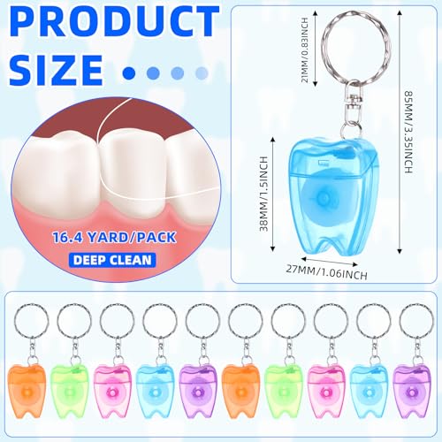 Mini Dental Floss Keychain Set - 50 Multicolor Tooth-Shaped Floss Picks, 16.4 Yards Each - Portable Oral Care for Travel & Gifts