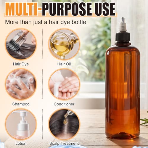 17 oz Amber Hair Oil Squeeze Bottles Pack of 12 with Funnels - Hair Care Applicators