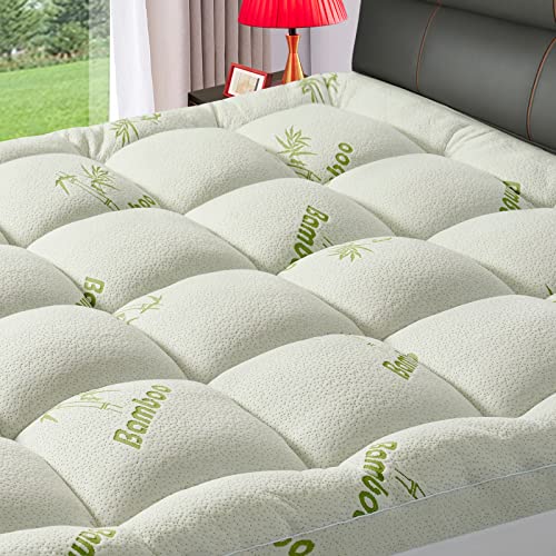 White RV King Mattress Topper 72x80 Inch Extra Thick Bamboo Viscose Quilted Fitted Pad