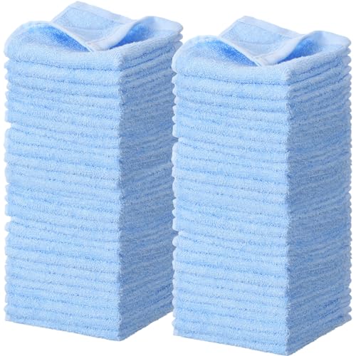 Blue Cotton Face Wash Cloths Set - 40 Pieces, 10x10 Inches, Reusable, Soft