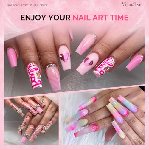 MelodySusie Kolinsky Acrylic Nail Brush Pink Glitter Size 8 - Professional & Salon Use